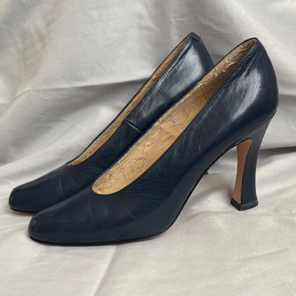Elegant Black Leather Heels Size 4